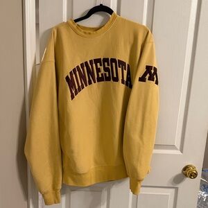 University of Minnesota Crewneck Sweatshirt in Gold with Maroon Lettering